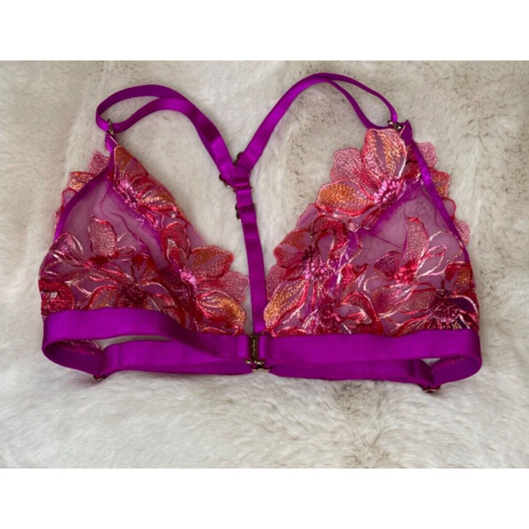 Honey Birdette AURORA🌺 Fuchsia Pink Floral Lace Bralette Small - Picture 1 of 3